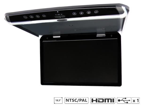 0616--0616 Monitor podsufitowy 18.5"Dane Techniczne:Monitor podsufitowyRozdzielczość 1366x768 12vWejście/wyjście av, ntsc/pal hdmi,usb,Pilot w kpl.Zasilanie stałe (akumulator)Wymiary wyświetlacza: 482x298mmWymiary platformy: 510x365mmKolor obudowy: gr