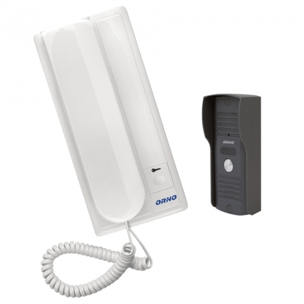 OR-DOM-RL-913--Zestaw domofonowy jednorodzinny, montaż podtynkowy lub natynkowy, daszek ochronny w zestawie, unifon posiada wbudowany zasilacz i przewód zasilający, elektrozaczep nie wymaga dodatkowego zasilania.