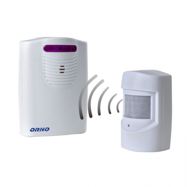 OR-MA-705--Czujnik ruchu do kontroli drzwi wejściowych, korytarzy, pomieszczeń magazynowych, piwnic, wjazdów, parkingów itp., z powiadomieniem na pager (odbiornik), sygnalizacja słabych baterii, zasięg w terenie otwartym: 120 m, zasięg wykrywania ruchu czujnika