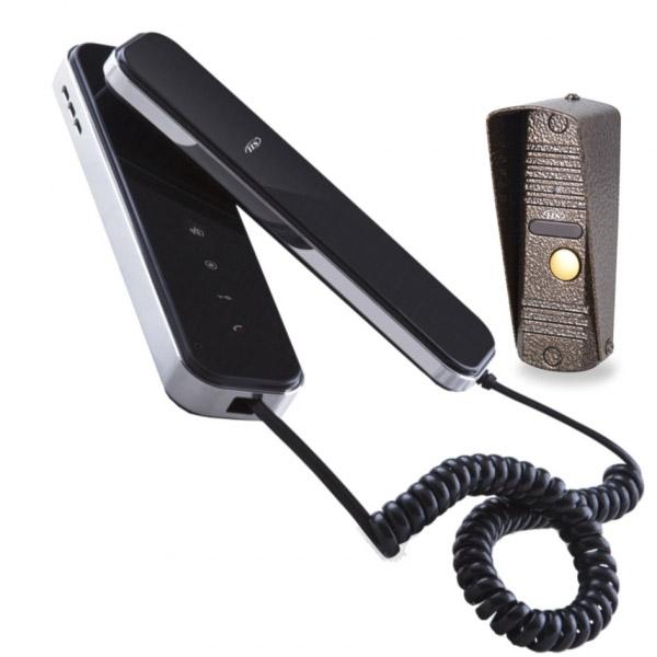 OR-DOM-IS-916/B--Zestaw domofonowy jednorodzinny, wandaloodporna obudowa panela zewnętrznego, montaż natynkowy (daszek ochronny w zestawie), zastosowanie ramki OR-DOM-IS-916RP umożliwia montaż podtynkowy, dotykowy panel unifonu z podświetlanymi przyciskami, słuchawka