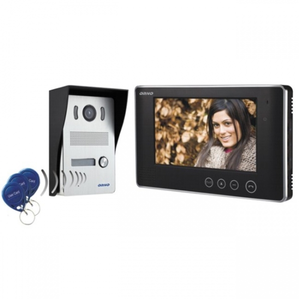 OR-VID-VP-1028--Zestaw wideodomofonowy kolorowy, ultra płaski monitor bezsłuchawkowy LCD 7˝, dotykowy panel monitora z podświetlanymi przyciskami, regulacja parametrów monitora (jasności i koloru, głośności rozmowy i dzwonka), 14 dźwięków dzwonka do wyboru, kamera C