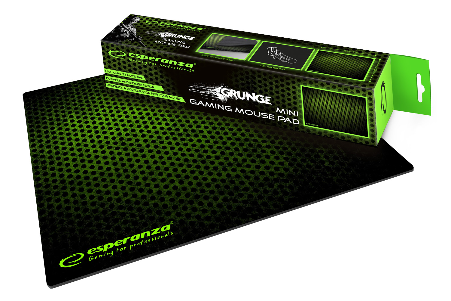 ESP-EGP101G--EGP101G Podkładka Gaming pod mysz Grunge Mini EsperanzaWysokiej jakości, nowoczesna, trwała podkładka pod mysz przeznaczona dla graczy. Kompatybilna z myszkami laserowymi i optycznymi. Odpowiednie ułożenie wł&amp;oacute;kien w tkaninie zapewnia d