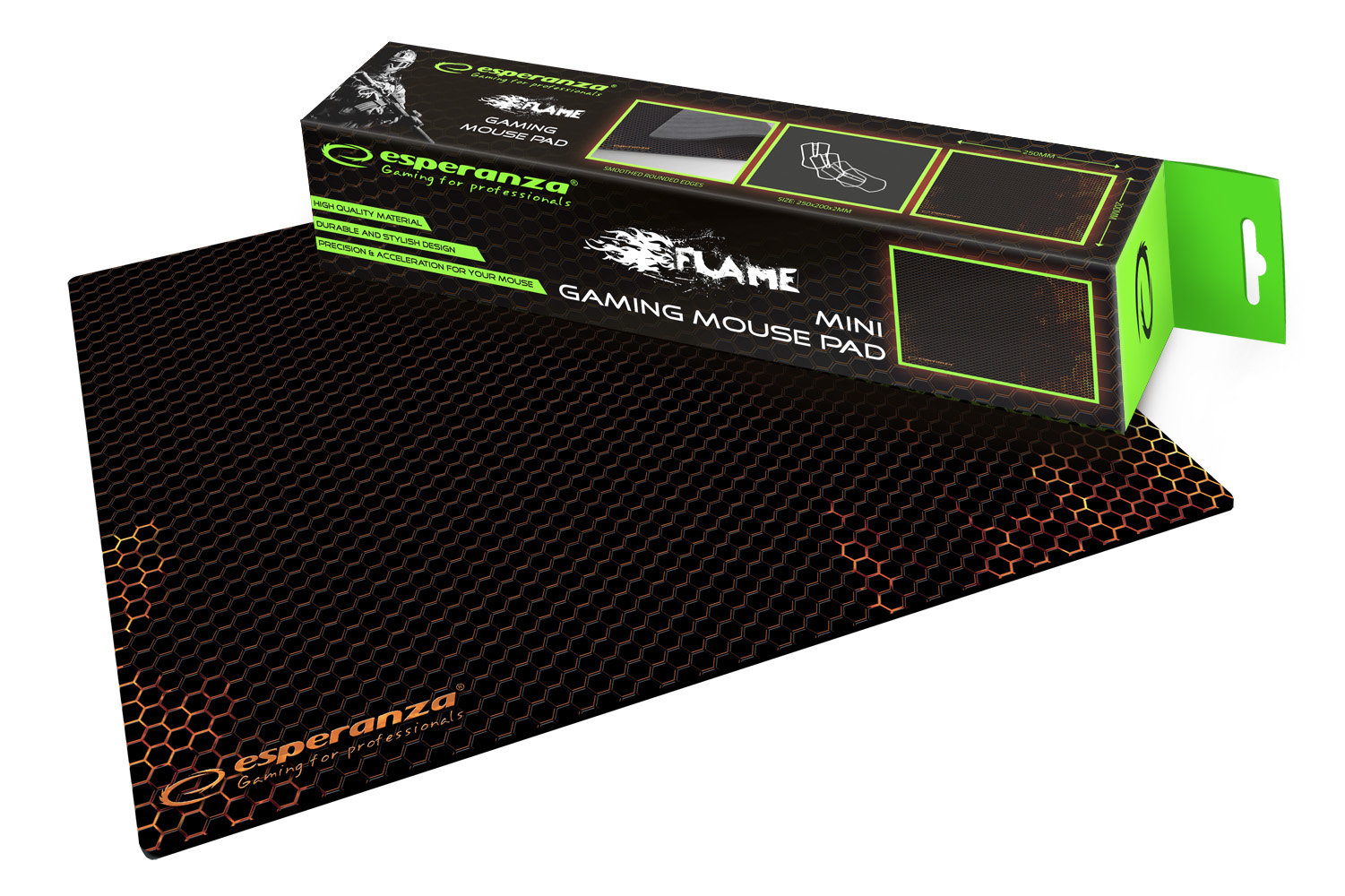 ESP-EGP101R--EGP101R Podkładka Gaming pod mysz Flame Mini EsperanzaWysokiej jakości, nowoczesna, trwała podkładka pod mysz przeznaczona dla graczy. Kompatybilna z myszkami laserowymi i optycznymi. Odpowiednie ułożenie wł&amp;oacute;kien w tkaninie zapewnia du