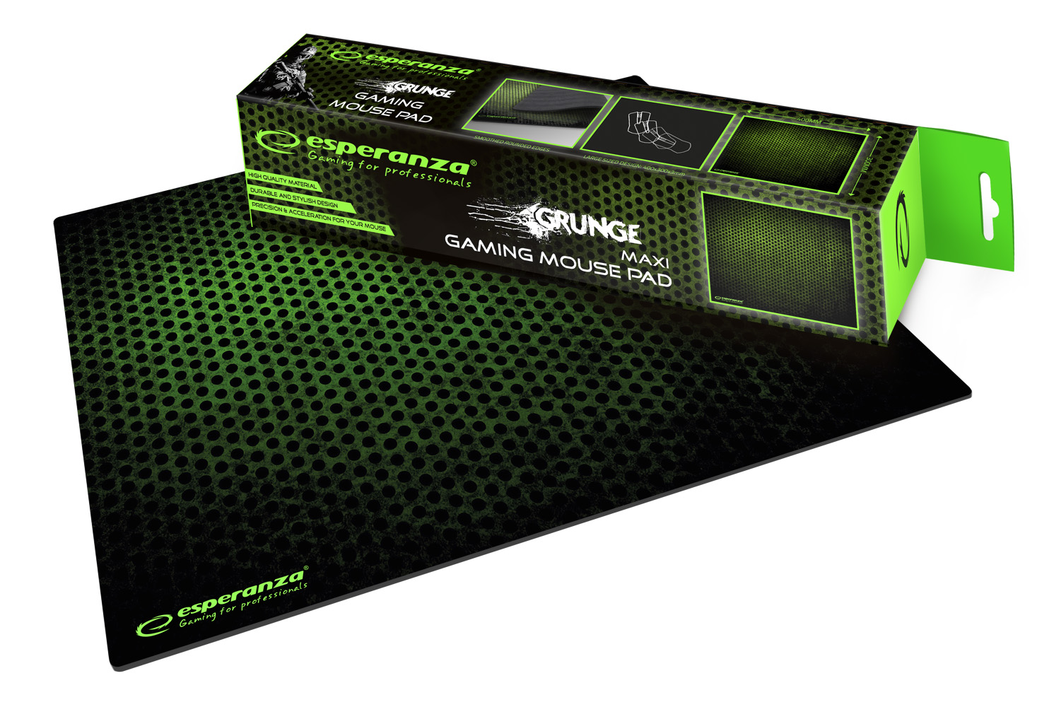 ESP-EGP103G--EGP103G Podkładka Gaming pod mysz Grunge Maxi EsperanzaWysokiej jakości, nowoczesna, trwała podkładka pod mysz przeznaczona dla graczy. Kompatybilna z myszkami laserowymi i optycznymi. Odpowiednie ułożenie wł&amp;oacute;kien w tkaninie zapewnia d