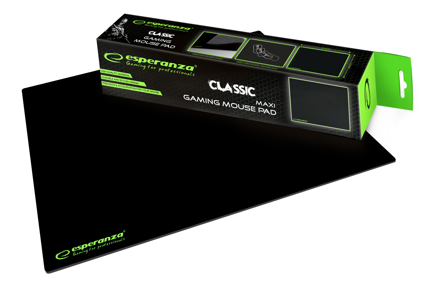 ESP-EGP103K--EGP103K Podkładka Gaming pod mysz Classic Maxi EsperanzaWysokiej jakości, nowoczesna, trwała podkładka pod mysz przeznaczona dla graczy. Kompatybilna z myszkami laserowymi i optycznymi. Odpowiednie ułożenie wł&amp;oacute;kien w tkaninie zapewnia 