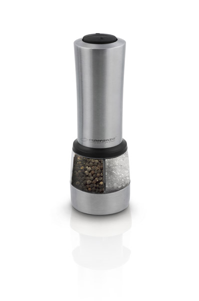 ESP-EKP004--EKP004 Młynek do pieprzu i soli cayenne stainless steelNasz młynek do mielenia pieprzu i soli (2 w 1) ułatwi codzienne czynności w kuchni. Za pomocą jednego przycisku, w sekundy zmieli przyprawy do pożądanej grubości. Wykonany z wysokogatunkowej stal