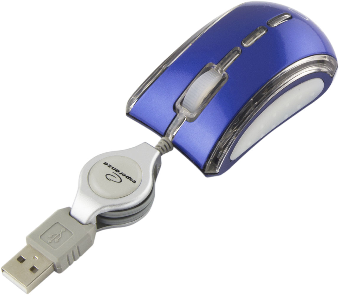 ESP-EM109B--EM109B Mysz przewodowa mini optyczna USB Celaneo niebieska EsperanzaMyszka optyczna mini do komputer&amp;oacute;w i notebook&amp;oacute;w.Specyfikacja:Fantastycznie kolorowa, rozświetla miejsce pracy barwami tęczy nadając mu niepowtarzalny ch