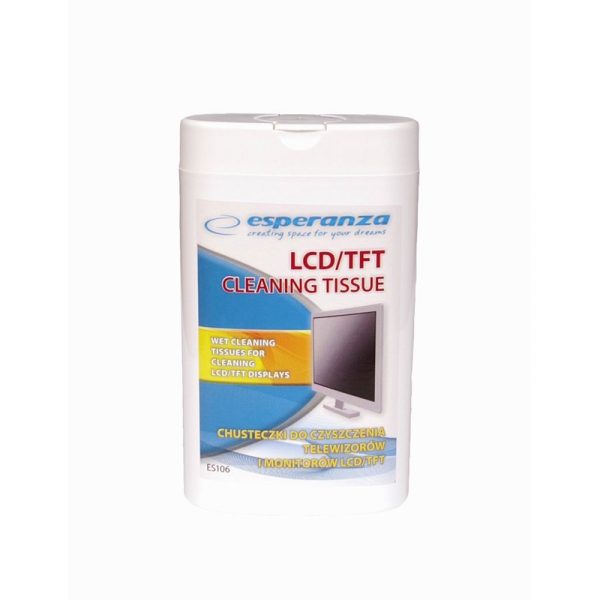 ESP-ES106--ES106 Chusteczki czyszczące do LCD/TFT 100 sztuk EsperanzaWilgotne chusteczki czyszczące firmy Esperanza przeznaczone są do pielęgnacji monitor&amp;oacute;w LCD/TFT, ekran&amp;oacute;w laptop&amp;oacute;w, palmtop&amp;oacute;w, odbior