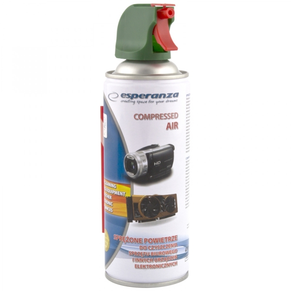 ESP-ES120--ES120 Sprężone powietrze 400ml spray - pistolet EsperanzaSprężone powietrze do usuwania zanieczyszczeń z trudno dostępnych miejsc. Posiada specjalnie zaprojektowany, zabezpieczający przed przypadkowym uruchomieniem atomizer, umożliwiający łatwe korzy