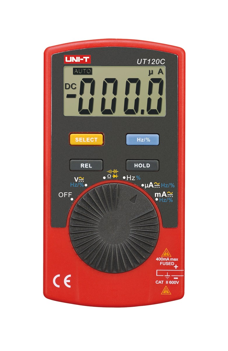 LEC-MIE0144--MIE0144 Miernik uniwersalny UT120CAutomatyczny pomiar napięcia zmiennego AC w zakresie 0-600 V Automatyczny pomiar napięcia stałego DC w zakresie 0-600 V Automatyczny pomiar prądu stałego DC w zakresie 0-400 mA Automatyczny pomiar prądu zmiennego AC 