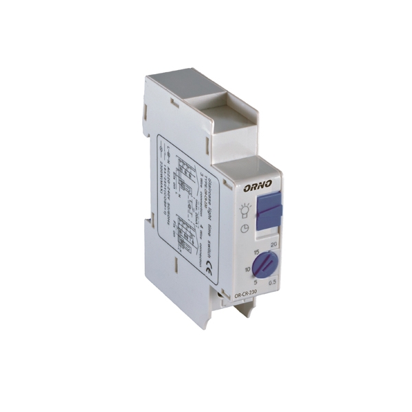 OR-CR-230--Automat schodowy przystosowany do montażu na standardowej szynie DIN TH-35 mm. Służy do utrzymania włączonego oświetlenia na korytarzach, klatkach schodowych, ciągach komunikacyjnych biurowców i hoteli lub innych obiektach przez określony czas, po up