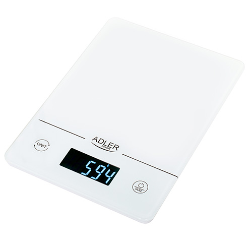 AD 3170--Elektroniczna waga kuchenna o udźwigu maksymalnym 15 kg oraz wielkości 17cm x 24cm. Niezwykle pomocna przy ważeniu dużych i ciężkich produktów. Ze względu na wyjątkową biel, waga prezentuje się pięknie w każdej kuchni. 