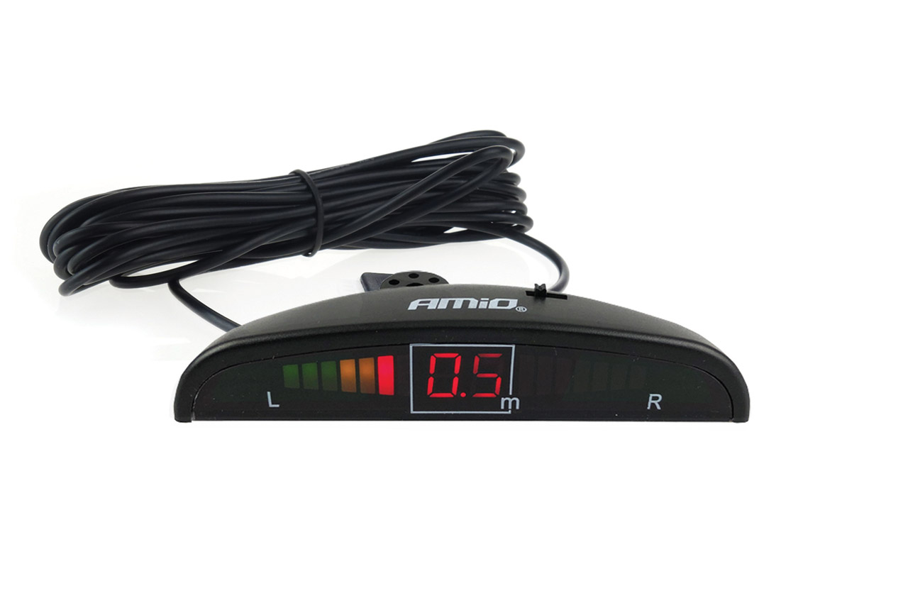 AMI-01018--Wyswietlacz AMiO LED wskazuje odległość od przeszkody z dokładnością do dziesiątych części metra. Posiada również wbudowany głośnik (buzzer), ostrzegający z możlowością całkowitego wyciszenia przełącznikiem na obudowie. Pełna specyfikacja: Wielkość w