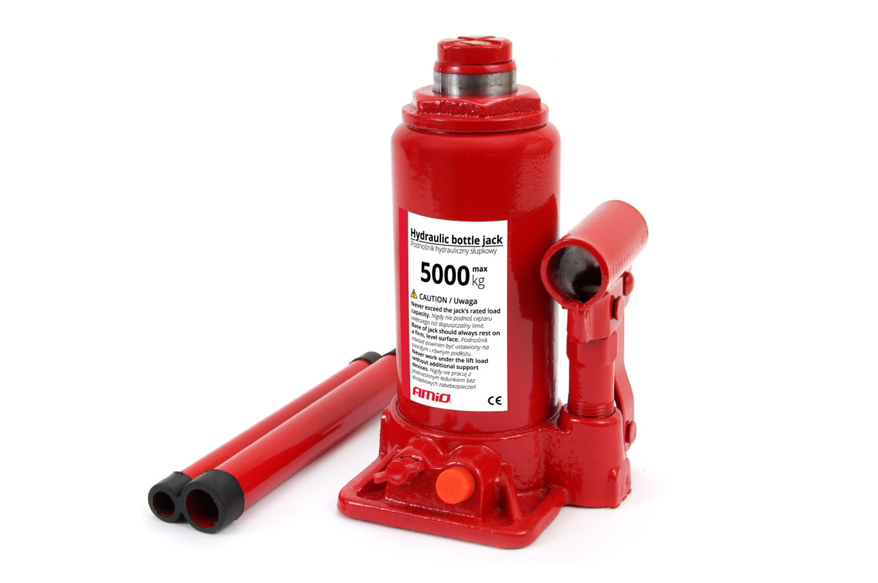 AMI-01271--WŁAŚCIWOŚCI: maksymalny udźwig do 5000 kg wysokość podnoszenia ok. 185 - 355 mm solidna konstrukcja urządzenia precyzyjna regulacja wysokości dzięki wykręcanemu trzpieniowi delikatne opuszczanie za pomocą zaworu zwalniającego dwuczęściowy drążek podn