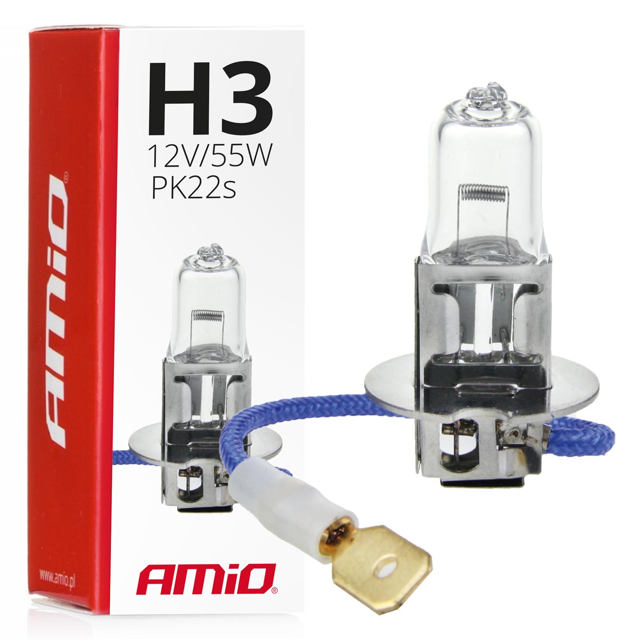 AMI-01478--Rodzaj H3 Napięcie 12V Moc znamionowa 55W Podstawa: PK22s Filtr UV Tak Homologacja E4 Minimalna ilość dla odbiorców hurtowych 10 sztuk lub wielokrotność. Karton zbiorcze: 1000 szt
