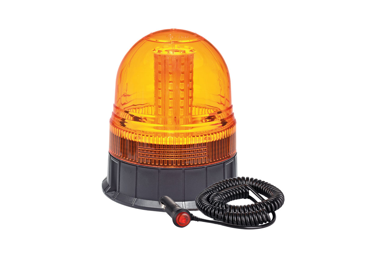 AMI-01502--"MAGNETIC / 3 BOLT MOUNT LOW PROFILE BEACONF. 80 x Super Bright SMD, 360° revolving flash / intermittent flash? ECE R10 EMC Approved? DC 12-24V? Meets IP56 protection standards? -30°C to + 50°C temperature range"