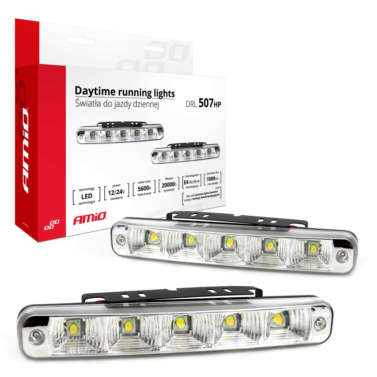 AMI-01523--Model DRL 507HP to jeden z pierwszych i najbardziej popularnych designów. Produkt od 2010 roku cieszy się dużym zainteresowaniem wśród użytkowników pojazdów poprzez swoją przeciętną, ale niezwykle przemyślaną budowę reflektora i uniwersalne kształty.