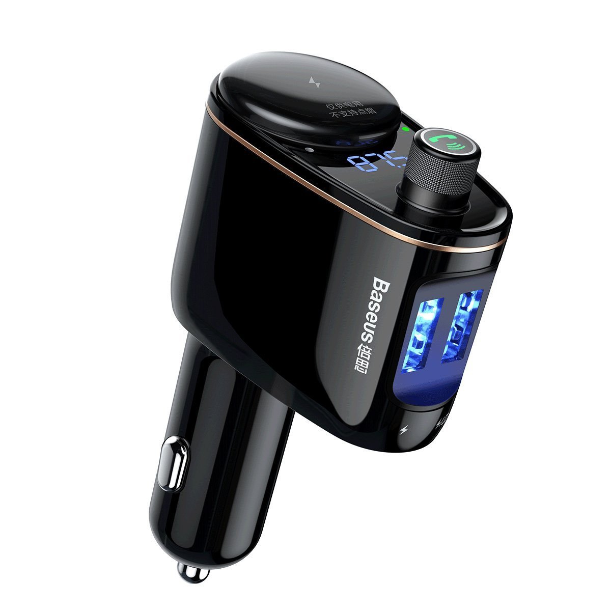 AMI-BAS27641--Transmiter FM Baseus służy do przenoszenia dźwięków z urządzeń z bluetooth (np. smartfon) do głośników samochodowych, za pomocą fal radiowych. Dzięki transmiterowi nawet starsze radia samochodowe (bez bluetooth czy mp3) mogą działać jako odtwarzacz m