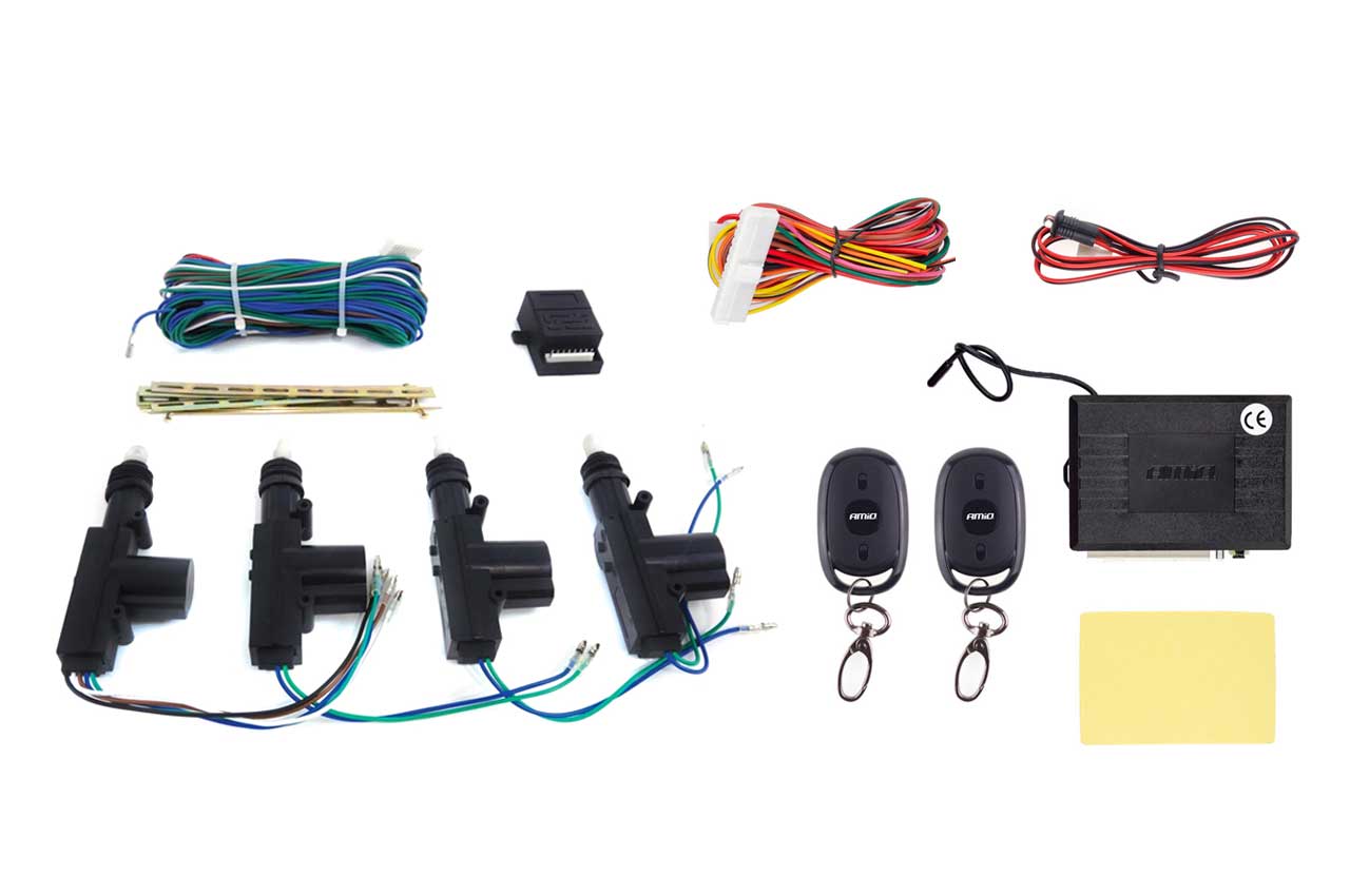 AMI-01683--Uniwersalny zestaw radiowego sterownika centralnego zamka oraz siłowników o rzeczywistym uciągu 5 kg. Zestaw pasujące do praktycznie każdego samochodu. Sterownik umożliwia kontrolę centralnego zamka za pomocą pilotów oraz rozszerza funkcjonalność cał