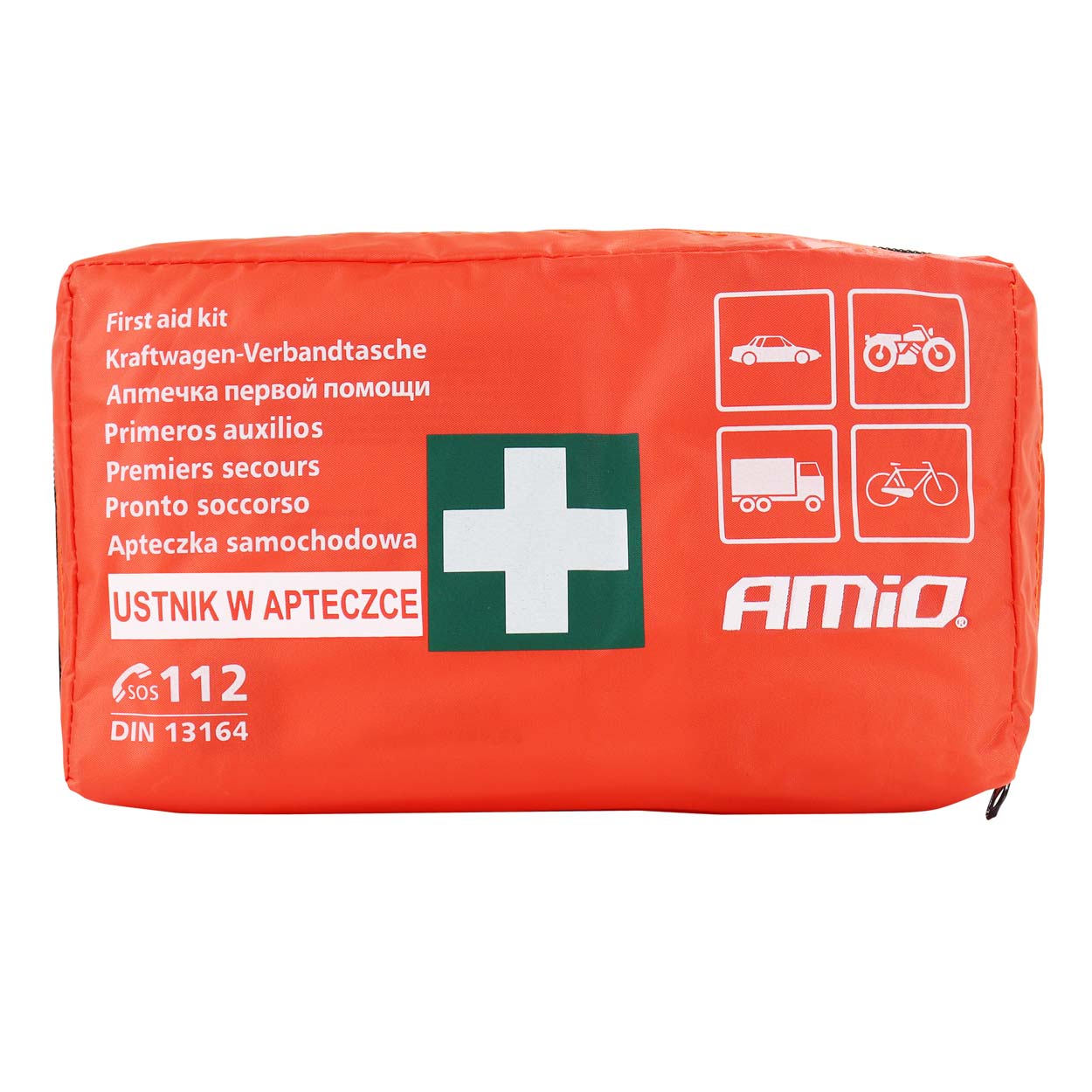 AMI-01691--Apteczka samochodowa pierwszej pomocy z ustnikiem DIN 13164 Apteczki samochodowe do udzielania pierwszej pomocy zawierają opakowanie z tkaniny w wodoodpornej. Dzięki temu można skorzystać z niej w dowolnym miejscu w różnych warunkach. Zawiera najpotr