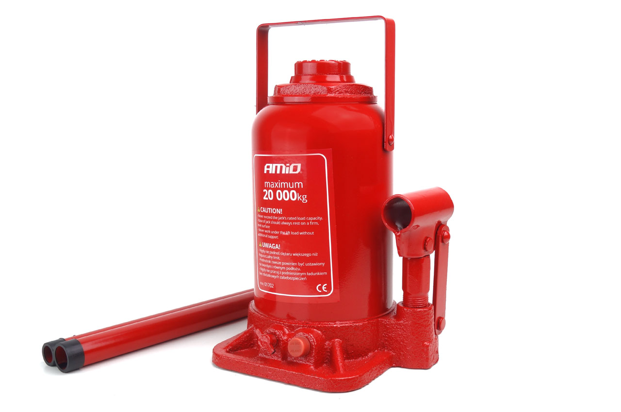 AMI-01702--WŁAŚCIWOŚCI: maksymalny udźwig do 20 000 kg wysokość podnoszenia ok. 235 - 440 mm solidna konstrukcja urządzenia precyzyjna regulacja wysokości dzięki wykręcanemu trzpieniowi delikatne opuszczanie za pomocą zaworu zwalniającego dwuczęściowy drążek po