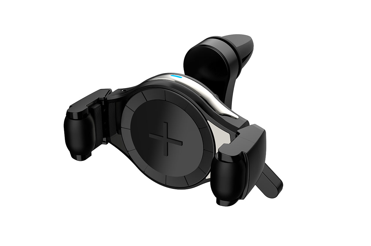 AMI-02249--WŁAŚCIWOŚCI: Uchwyt przeznaczony do urządzeń mobilnych o przekątnej ekranu 4,5-6,5" Kompatybilne ze wszystkimi urządzeniami Qi Zasilany z gniazda zapalniczki przez ładowarkę USB Quick Charge 3.0 (w zestawie) Przeznaczony do montażu na kratce naw