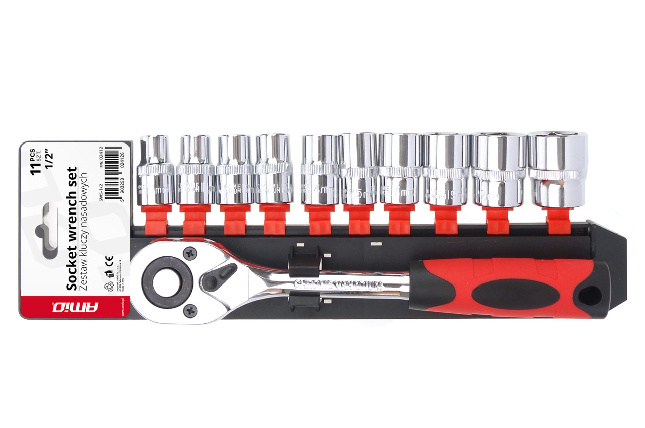 AMI-02412--"10 pcs metric Crv sockets: 10mm,11mm,12mm,13mm,14mm,15mm,17mm,19mm,22mm,24mm1 pc Crv ratchet handle : 24 Teeth ratchet handle"