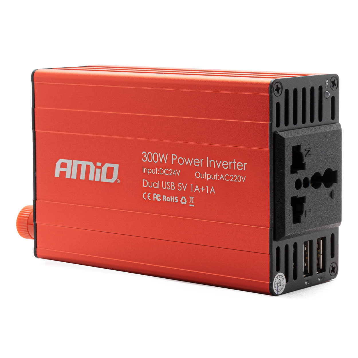 AMI-02471--Dobrze wykonana samochodowa przetwornica napięcia przetwarza prąd stały o napięciu 24V na prąd zmienny 230V o modyfikowanym sinusie. Posiada 2 wyjścia USB do zasilania urządzeń 5V WŁŚCIWOŚCI: uniwersalne gniazdo 230V w twoim samochodzie EU / UK / US 