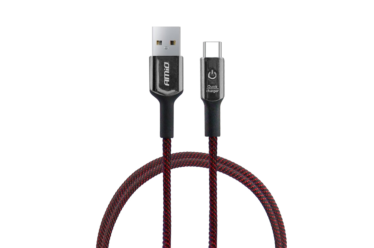 AMI-02528--Kabel usb na usb-c z diodą led 1m amio uc-9