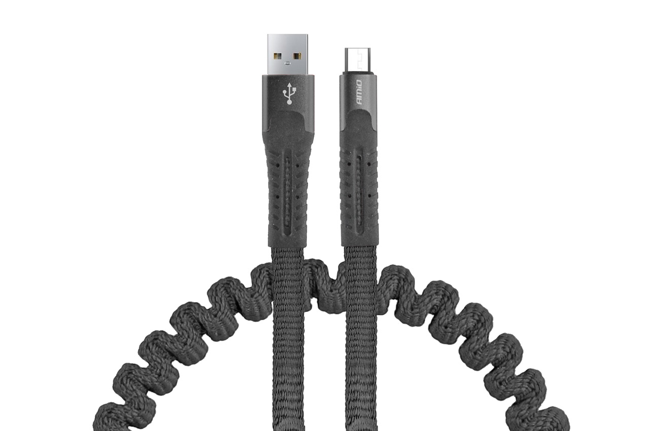 AMI-02529--Kabel usb na microusb sprężynujący 1.2m amio uc-12