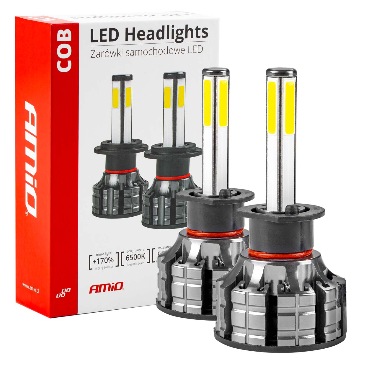 AMI-02842--Komplet wysokiej jakości żarówek wykonanych w nowoczesnej i energooszczędnej technologii COB Żarówki Headlight COB 4Side charakteryzują się bardzo wysoką jakością wykonania. Specjalnie zaprojektowany radiator w połączeniu z chłodzeniem aktywnym zapew
