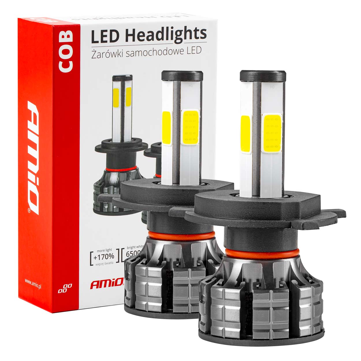 AMI-02843--Komplet wysokiej jakości żarówek wykonanych w nowoczesnej i energooszczędnej technologii COB Żarówki Headlight COB 4Side charakteryzują się bardzo wysoką jakością wykonania. Specjalnie zaprojektowany radiator w połączeniu z chłodzeniem aktywnym zapew