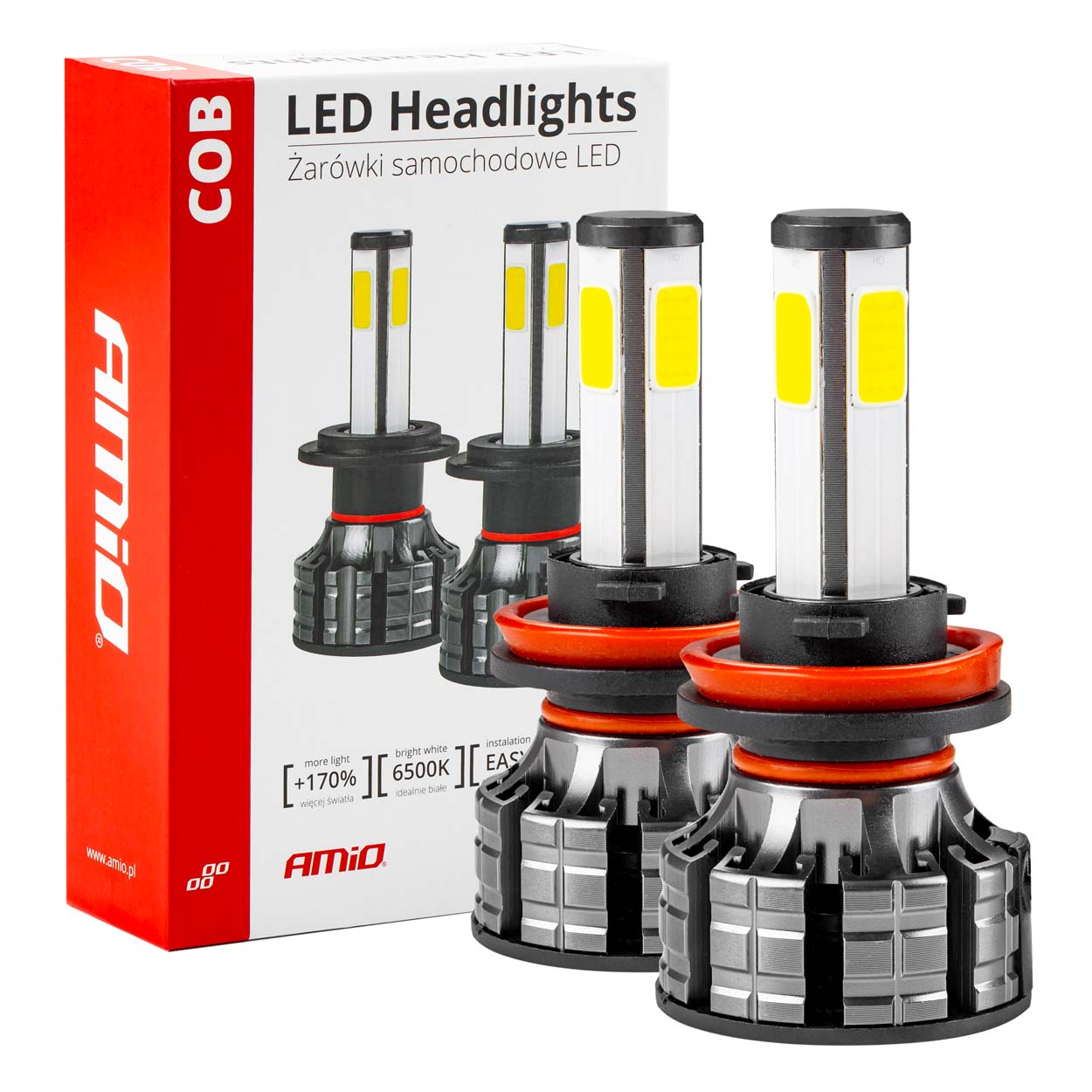 AMI-02845--Komplet wysokiej jakości żarówek wykonanych w nowoczesnej i energooszczędnej technologii COB Żarówki Headlight COB 4Side charakteryzują się bardzo wysoką jakością wykonania. Specjalnie zaprojektowany radiator w połączeniu z chłodzeniem aktywnym zapew