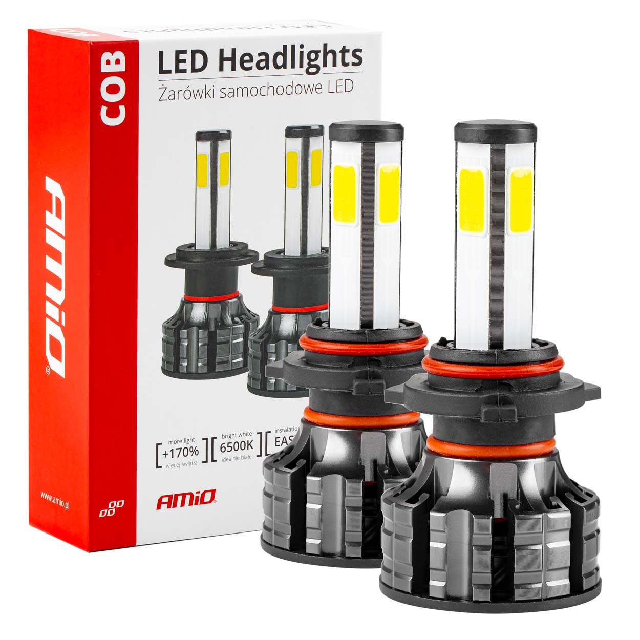 AMI-02846--Komplet wysokiej jakości żarówek wykonanych w nowoczesnej i energooszczędnej technologii COB Żarówki Headlight COB 4Side charakteryzują się bardzo wysoką jakością wykonania. Specjalnie zaprojektowany radiator w połączeniu z chłodzeniem aktywnym zapew
