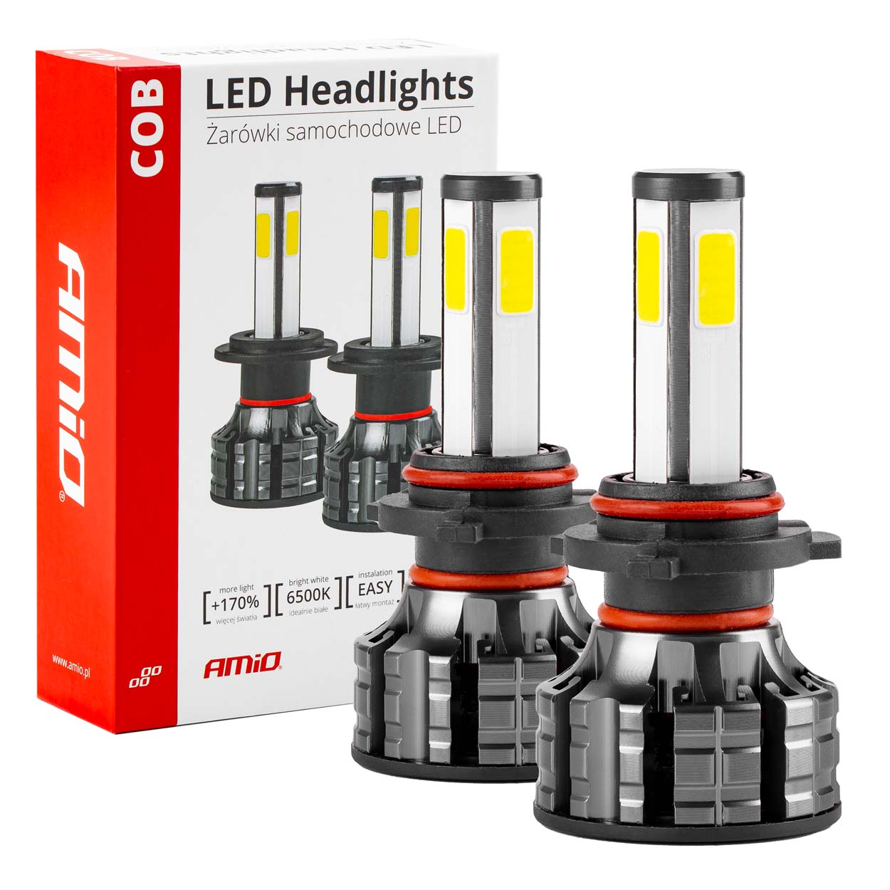 AMI-02847--Komplet wysokiej jakości żarówek wykonanych w nowoczesnej i energooszczędnej technologii COB Żarówki Headlight COB 4Side charakteryzują się bardzo wysoką jakością wykonania. Specjalnie zaprojektowany radiator w połączeniu z chłodzeniem aktywnym zapew