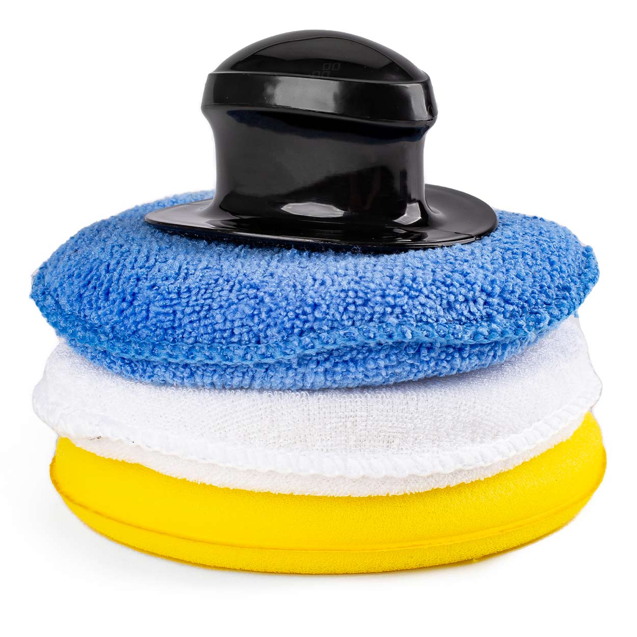 AMI-02904--Zestaw profesjonalnych aplikatorów z mikrofibry do pielęgnacji samochodów. Dzięki zastosowaniu delikatnych świetnej jakości materiałów gąbki sprawdzą się również przy pielęgnacji wnętrza. W zestawie znajdują się 3 gąbki oraz uchwyt z rzepem. ?gąbka ż