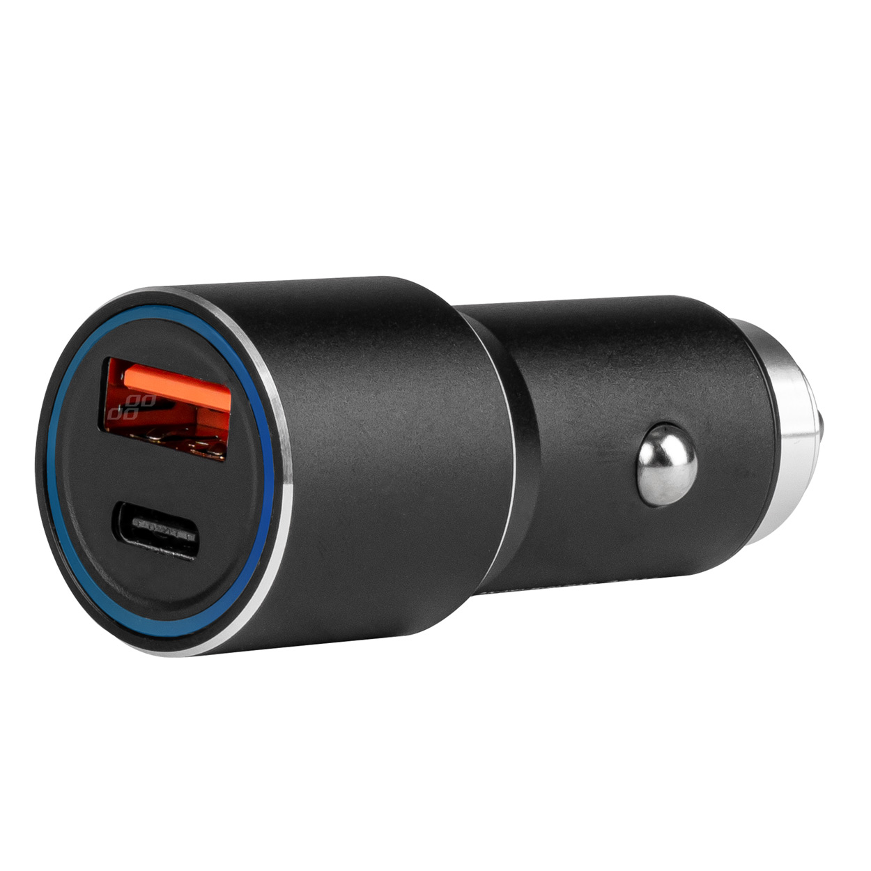 AMI-02934--Inteligentna ładowarka samochodowa (12V / 24V), która dostosowuje moc zasilania w zależności od ładowanego urządzenia. Umożliwia bezpieczne ładowanie, bez obaw o uszkodzenie sprzętu. Pozwala na ładowanie dwóch urządzeń jednocześnie. PODWóJNY PORT USB