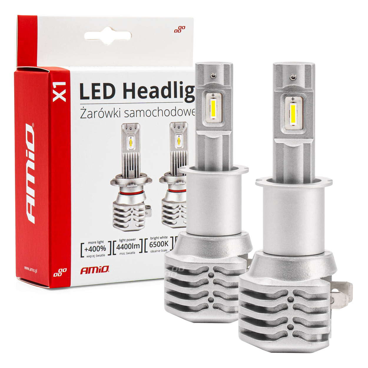 AMI-02964--Żarówki LED H3 AMiO seria X1 charakteryzują się bardzo wysoką jakością wykonania. Proponowany zestaw emituje jaśniejsze i bardziej skoncentrowane światło, co pozwala na lepszą widoczność drogi w warunkach ograniczonego oświetlenia, takich jak zmrok, 