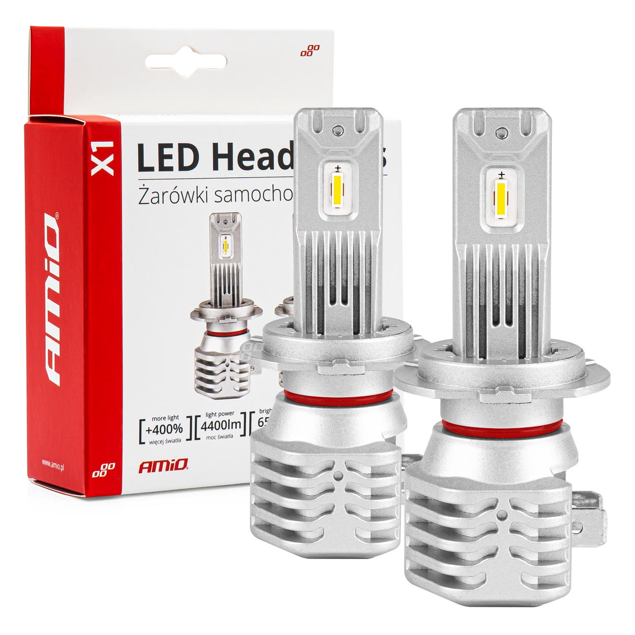 AMI-02966--Żarówki LED H7 AMiO seria X1 charakteryzują się bardzo wysoką jakością wykonania. Proponowany zestaw emituje jaśniejsze i bardziej skoncentrowane światło, co pozwala na lepszą widoczność drogi w warunkach ograniczonego oświetlenia, takich jak zmrok, 