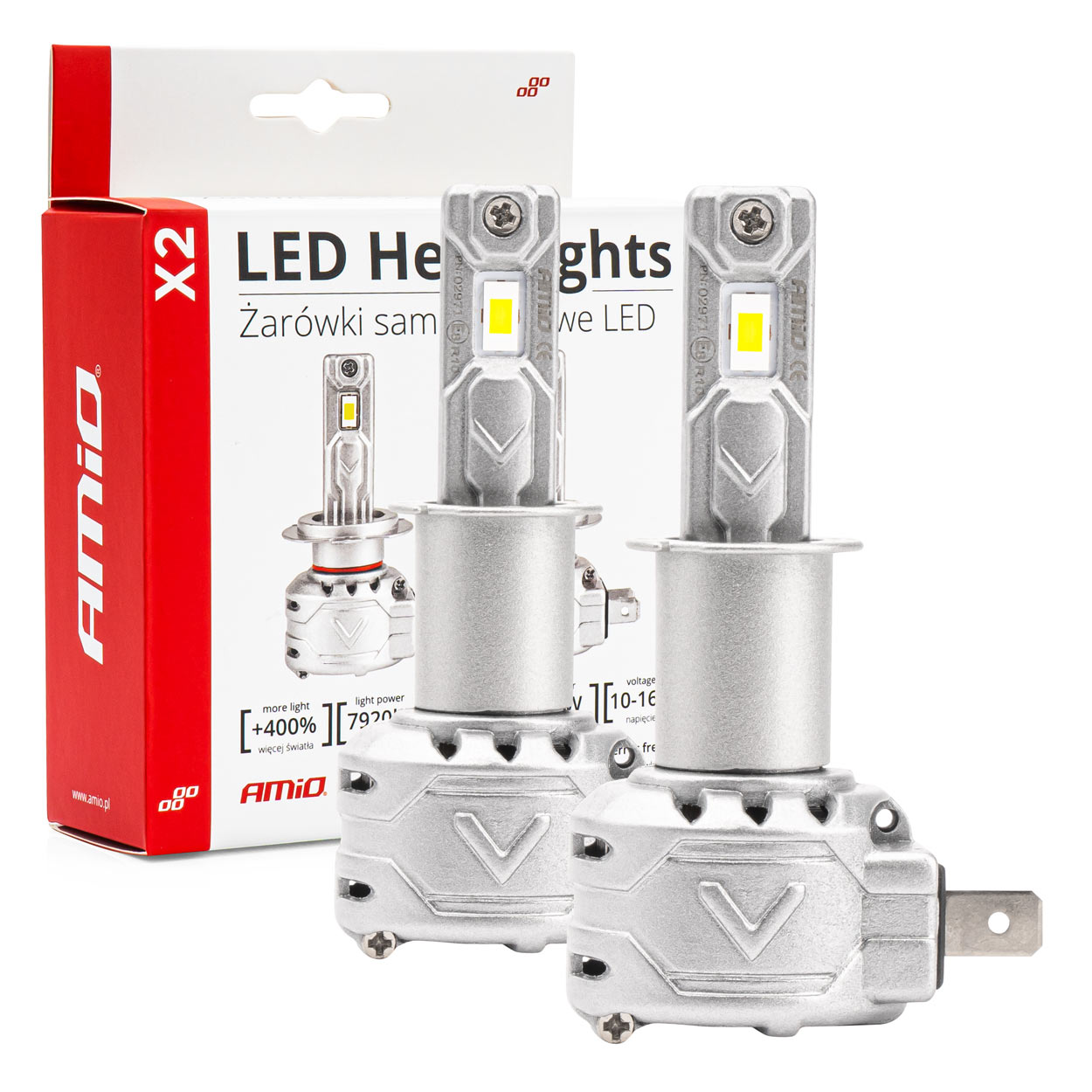 AMI-02971--Żarówki LED H3 AMiO seria X2 charakteryzują się bardzo wysoką jakością wykonania. Proponowany zestaw emituje jaśniejsze i bardziej skoncentrowane światło, co pozwala na lepszą widoczność drogi w warunkach ograniczonego oświetlenia, takich jak zmrok, 