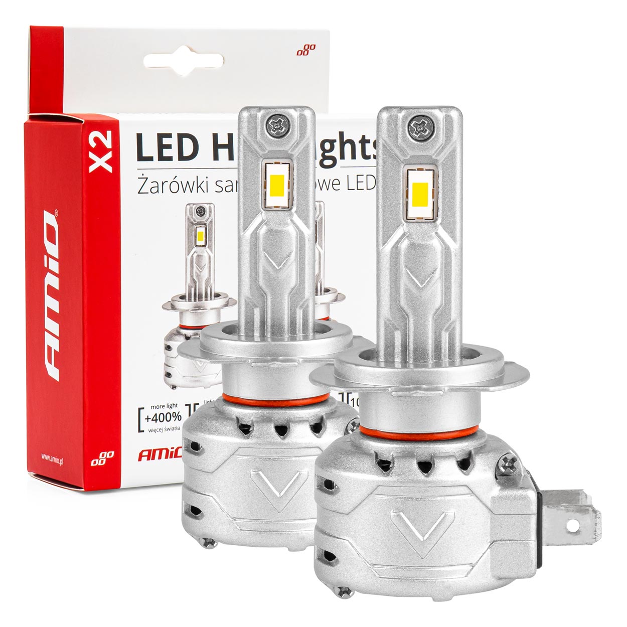 AMI-02973--Żarówki LED H7 AMiO seria X2 charakteryzują się bardzo wysoką jakością wykonania. Proponowany zestaw emituje jaśniejsze i bardziej skoncentrowane światło, co pozwala na lepszą widoczność drogi w warunkach ograniczonego oświetlenia, takich jak zmrok, 