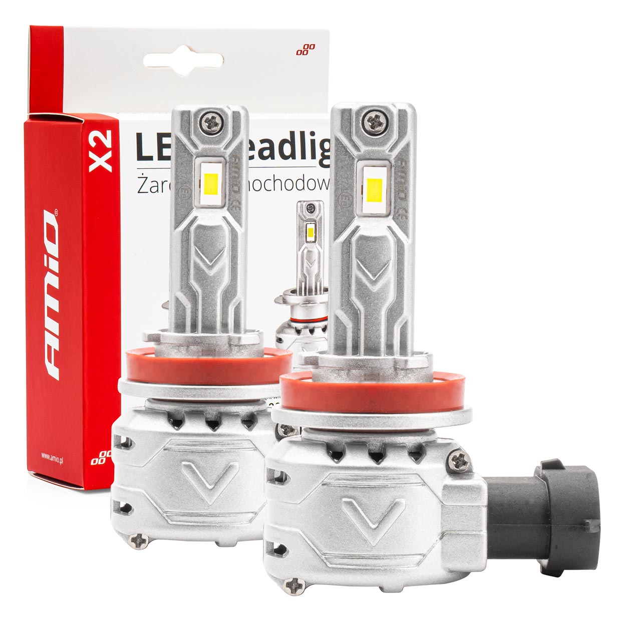AMI-02974--Żarówki LED H8 H9 H11 AMiO seria X2 charakteryzują się bardzo wysoką jakością wykonania. Proponowany zestaw emituje jaśniejsze i bardziej skoncentrowane światło, co pozwala na lepszą widoczność drogi w warunkach ograniczonego oświetlenia, takich jak 