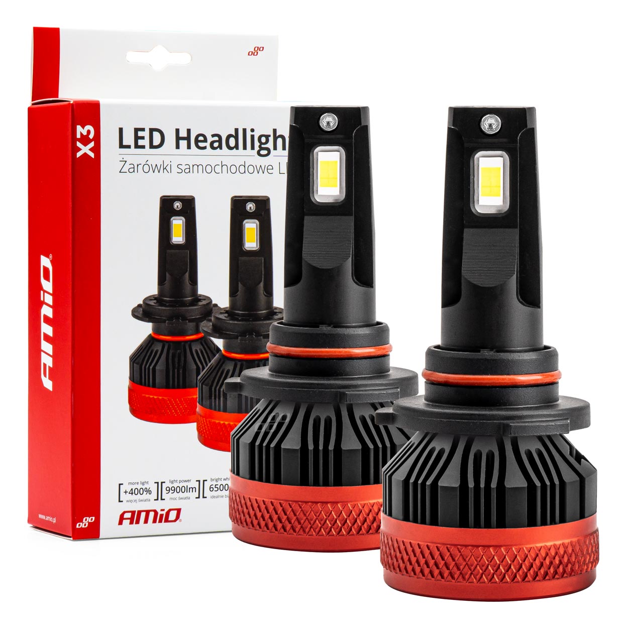 AMI-02982--Żarówki LED HB3 9005 AMiO seria X3 charakteryzują się bardzo wysoką jakością wykonania. Proponowany zestaw emituje jaśniejsze i bardziej skoncentrowane światło, co pozwala na lepszą widoczność drogi w warunkach ograniczonego oświetlenia, takich jak z