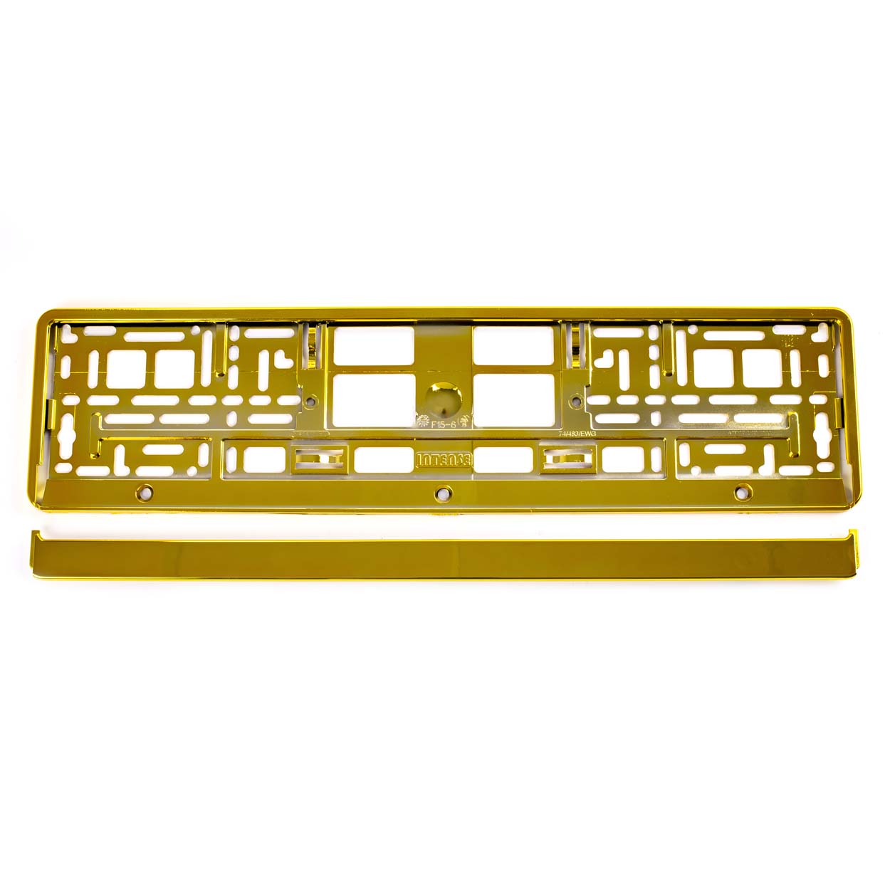 AMI-71457/01170ZL--Ramka tablicy rejestracyjnej metalizowana kolor złoty. Świetnie wykonana ramka do montażu tablicy rejestracyjnej pojazdu posiadająca wszystkie wymagane atesty. Najwyższej jakości tworzywo jest bardzo elastyczne, niełamliwe podczas montażu, odporne na