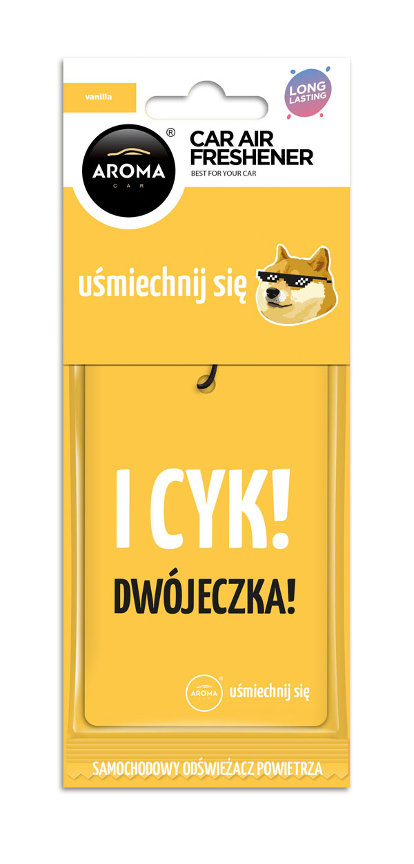 AMI-A10663--Zawieszka zapachowa z najnowszej serii ?Let's smile? od marki Aroma Car. Wysokiej jakości celulozowa zawieszka nasączona jest aromatyzowaną substancją do powieszenia na wewnętrznym lusterku w samochodzie. Seria charakteryzuje się kolorowymi odśw