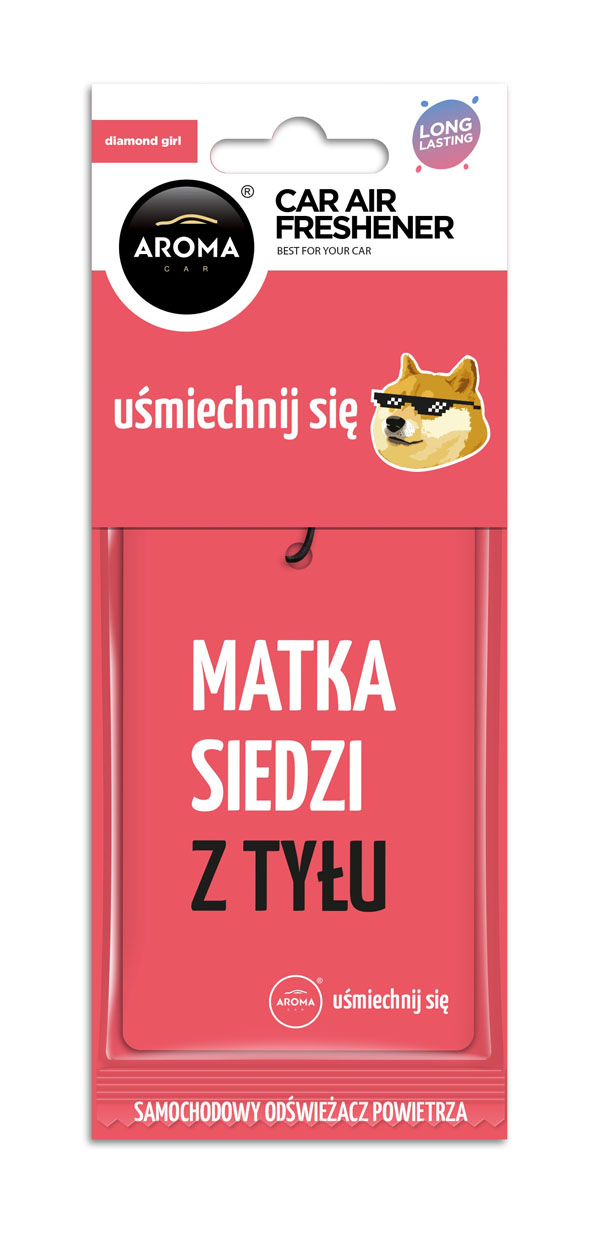 AMI-A10665--Zawieszka zapachowa z najnowszej serii ?Let's smile? od marki Aroma Car. Wysokiej jakości celulozowa zawieszka nasączona jest aromatyzowaną substancją do powieszenia na wewnętrznym lusterku w samochodzie. Seria charakteryzuje się kolorowymi odśw