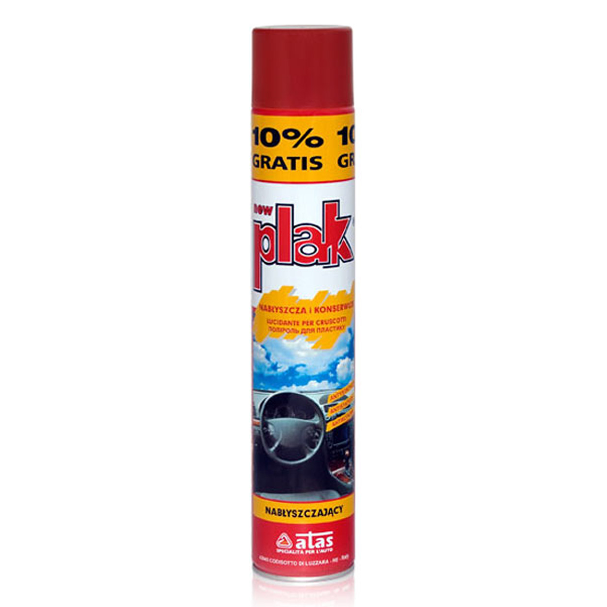 AMI-E0167WIS--ATAS PLAK 750ML - Wiśnia Preparat do czyszczenia i konserwacji kokpitu oraz innych elementów we wnętrzu samochodu wykonanych z tworzyw sztucznych. Nabłyszcza, odświeża kolor i pozostawia przyjemny zapach. Zawiera silikon. Właściwości : pozostawia prz