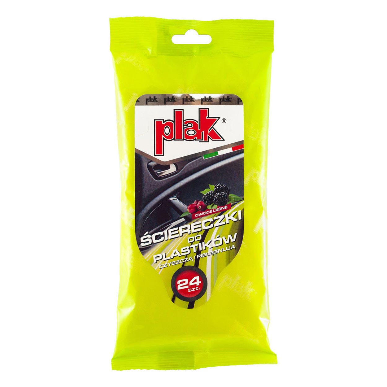 AMI-E0420--Ściereczki do czyszczenia wszelkich elementów wykonanych z tworzyw sztucznych, takich jak plastik, skaj lub winyl. Zapach: Owoce leśne Dzięki właściwościom antystatycznym zabezpieczają przed osadzaniem się kurzu. Chronią przed promieniowaniem UV. Czy
