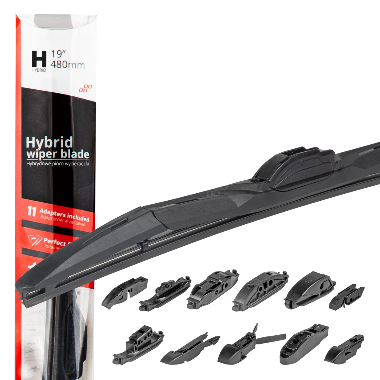 AMI-02201--Wycieraczki hybrydowe to połączenie zalet piór płaskich ze zintegrowanym stelażem. Dzięki takiemu połączeniu wycieraczka charakteryzuje się bardzo dobrym dociskiem pióra do szyby oraz atrakcyjnym aerodynamicznym wyglądem. Oznacza to perfekcyjne zbier