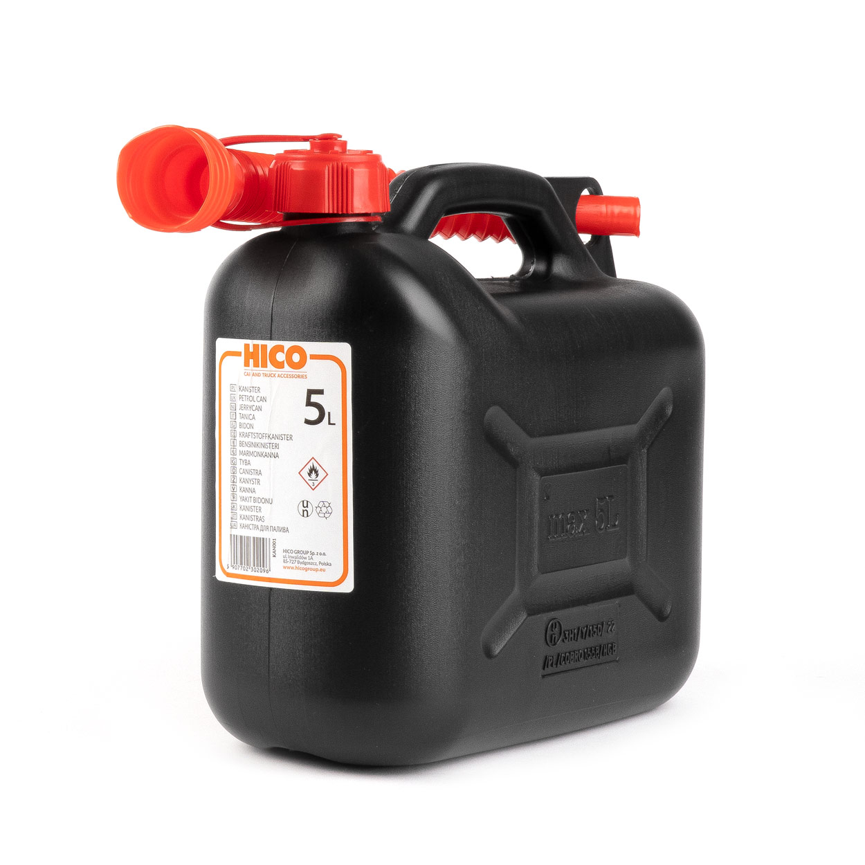 AMI-J0209B--Kanister plastikowy, czarny 5L Produkt polski wykonany z najwyższej jakości materiałów z atestem. Produkt przeznaczony do przechowywania benzyny, ropy, olejów. Dodatkowo posiada lejek ułatwiający tankowanie. CERTYFIKAT UN: 3H1/Y/150/17/PL COBRO 1177/